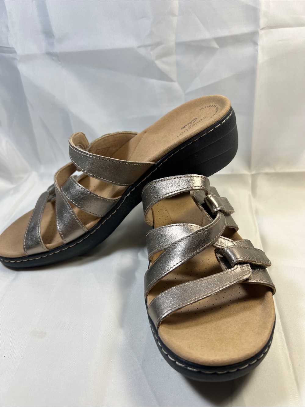 Comfort Slide Sandals - Metallic Silver Women’s Wedge